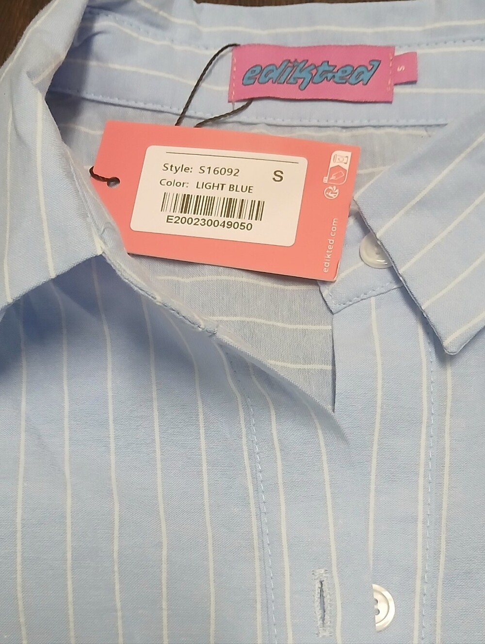 Edikted Light Blue Button-Down Shirt with White Cuffs - Picture 6 of 7